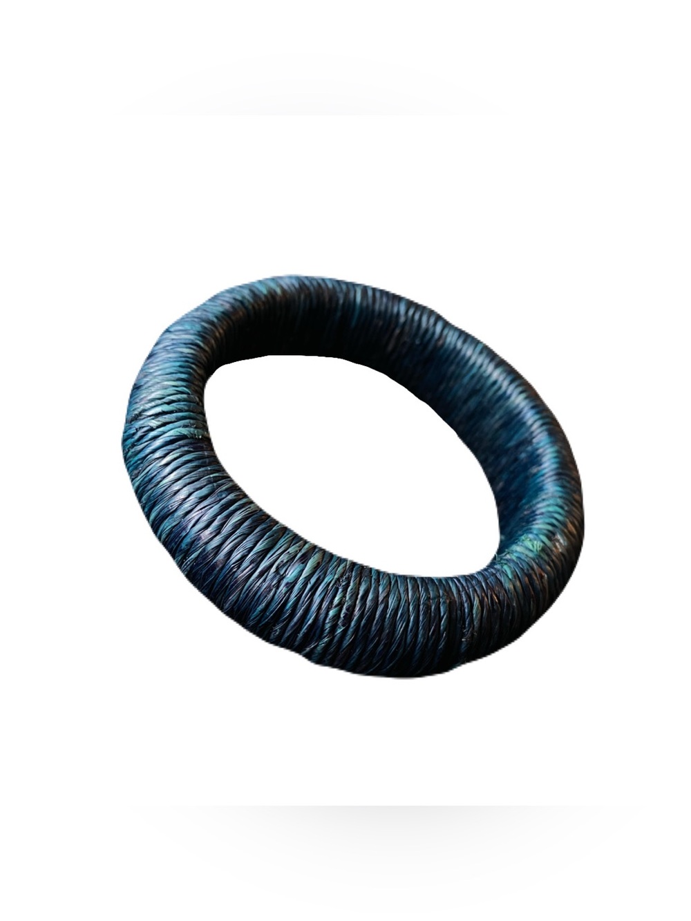 Indigo Blue Raffia Cord Wrapped Chunky Bangle Bracelet